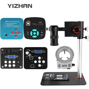 YIZHAN 38 МП / 13 МП / 48 МП HDMI / VGA / USB 2K4K Монокулярный микроскоп Набор цифровых промышленных видеокамер Объектив 130X Светодиодный свет для наблюдения