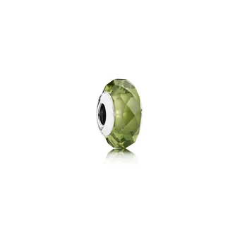 Мода Оригинальный логотип 925 пробы Стерлинговое серебро Шарм Граненая серия Зеленое глазурованное бусинное стекло Подходит для браслета своими руками