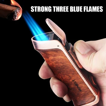 Честная роскошная сигара с тройным синим пламенем ретро газ бутан металлическая зажигалка с резаком для сигар