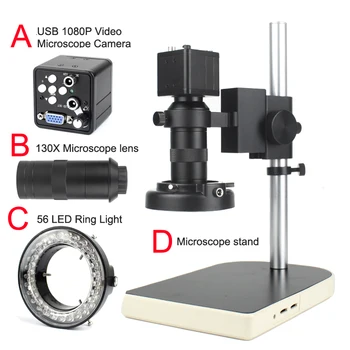  Профессиональный набор камер для микроскопа HD 13MP 30F/S VGA камера для промышленного микроскопа + объектив 130X с байонетом C 56 светодиодная кольцевая лампа