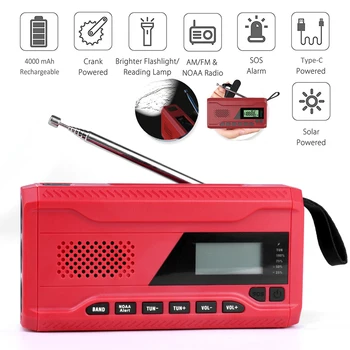 DAB/NOAA FM/AM/WB Bluetooth Аварийное радио Портативный солнечный рукоятка Радио USB зарядка Power Bank Радио Светодиодный фонарик SOS