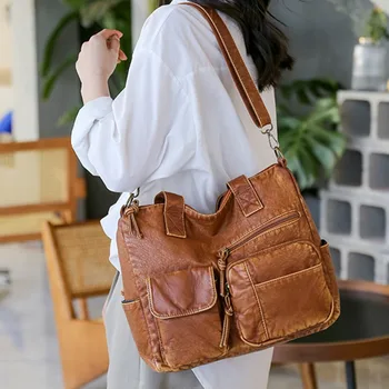  Новая модная сумка для женщин Винтажные мягкие сумки из искусственной кожи Сумка большой емкости Сумка с множеством карманов Сумка-мессенджер Sac