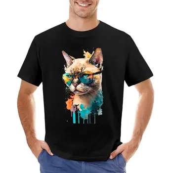 Иллюстрация кот в солнцезащитных очках футболка симпатичные топы черная футболка мужские белые футболки