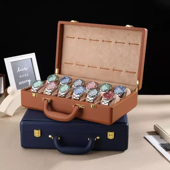  Коробка для хранения часов Высококачественный органайзер Деловой чемодан Кожаный 12-значный дисплей часов Коллекция ювелирных изделий Упаковочный чехол
