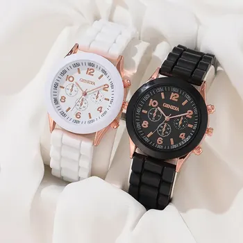 2 шт. Роскошные женские часы Набор модных роскошных элегантных наручных часов из сплава Силиконовый ремешок Пара Часы Мужчины Кварцевые Праздничные Подарки