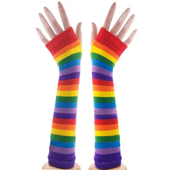 Пара разноцветных радужных полос Согревающие руки Трикотажные перчатки без пальцев