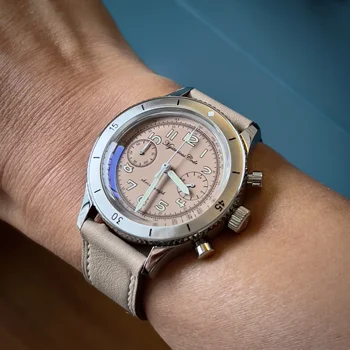 Часы с таинственным кодом для кварцевых часов с хронографом Mne 37,5 мм Япония VK64 Механизм 316L SS 50 м Водонепроницаемый Топ Совершенно Новые часы