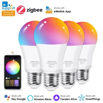 1 шт. E27 eWelink Светодиодные лампочки ZigBee Smart Bulb 110 В 220 В RGB Лампа Голосовое управление Светодиодная лампа с регулируемой яркостью Alexa Google Home Assistant