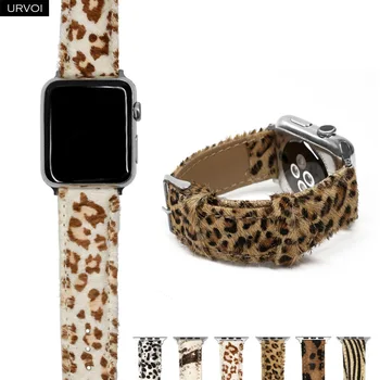 URVOI ремешок для Apple Watch 41 45 мм кожаный ремешок для iwatch series 9 8 7 6 SE 5 4 лошади мех леопардовый принт узор удобный