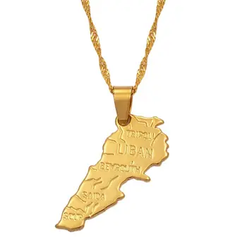 Anniyo Liban Карта Кулоны Цепочка Ожерелья для женщин и девочек Ювелирные изделия золотого цвета Ливан Карты #007410