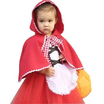 Новорожденные девочки Хэллоуин Наряд Девочки Красный плащ Маленькая Красная Шапочка Наряды с плащом Плащ Вечеринка Косплей Костюм