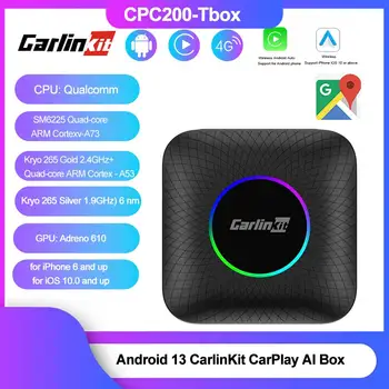 Carlinkit Carplay AI Box Android 13.0 8 + 128 ГБ / 4 + 64 ГБ QCM6225 8-ядерный беспроводной ТВ-бокс Авто YouTube Netflix Беспроводной адаптер AI Box