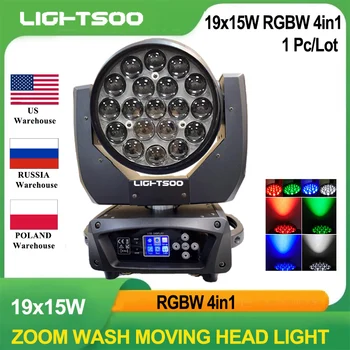 1-10 шт. Zoom Wash 19x15w RGBW 4in1 LED Wash Zoom Moving Head Light Linear Dimming Led Wash Zoom Moving Head Lights Flight Cases
