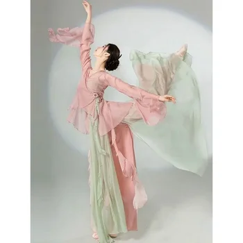Китайский классический танец платье струящийся китайский стиль полуюбка шифон национальный стиль сценическое представление костюм