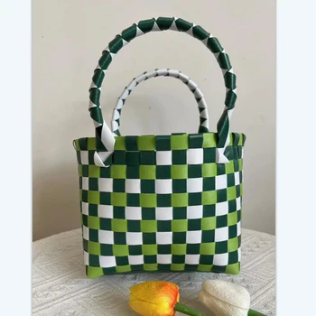 греческая темно-зеленая клетка подарок для вечеринки в колледже женская плетеная сумочка ручной работы
