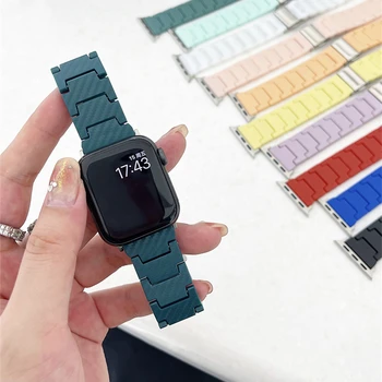  Новый ремешок из углеродного волокна Macaron Hard Plastic Strap для Apple Watch 41 мм 45 38 42 44 40 мм Заменить ремешок для наручных часов для iwatch 7