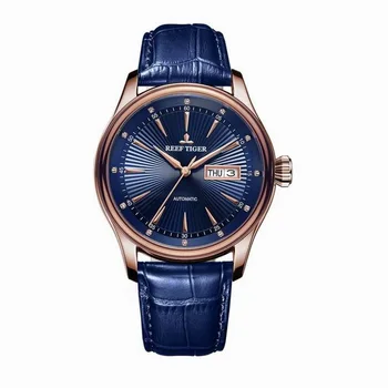мужские автоматические часы,мужские наручные часы Reef Tiger роскошные водонепроницаемые механические наручные часы кожаный ремешок relogio masculino RGA8232