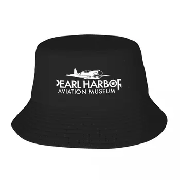 Новый логотип Музея авиации Перл-Харбора - Сложенный - Темный фон Ведро Шляпа Военная кепка Мужчина Косплей Шляпа Мужская Женская