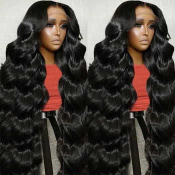 Luvkiss Body Wave 150 Плотность Натуральный черный 13x4 HD Кружева Спереди Парики из натуральных волос Перуанский парик для волос Remy для женщин