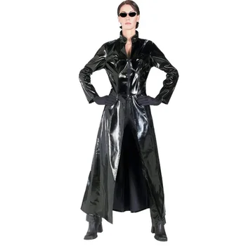 Новый листинг Мужчины Женщины Матрица Нео Длинное Черное Кожаное Пальто Косплей Костюм Плюс Размер S-XL