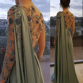 Sharon Said Арабское оливково-зеленое мусульманское вечернее платье на одно плечо с рукавами-накидками Роскошные женские свадебные платья в Дубае SS434