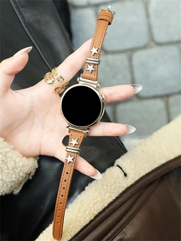 20 мм 22 мм Cool Star Band для Samsung Galaxy Watch 4 Classic 5 6 Active 2 Кожаный + металлический браслет для Galaxy Watch Pro 45 мм ремешок