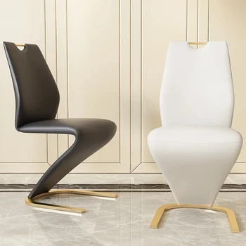 2 шт. стулья Современный простой обеденный стул Z-образной формы PU кожа Стул для домашней гостиной Только стулья (стол не продается)