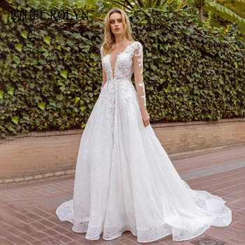 ETHEL ROLYN A-Line Свадебное платье с длинным рукавом 2023 Нежные аппликации с V-образным вырезом Вышивка Струящееся свадебное платье Chic Vestidos De Novia