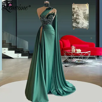 Зеленые арабские длинные платья для вечеринок 2021 Изготовленные на заказ Дубайские перья Baeded Celebrity Платье Праздничные платья для свадеб Vestidos Festa
