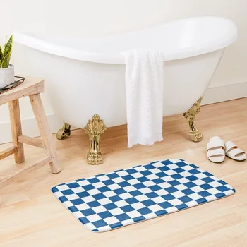 Темно-синий + белый шахматный коврик для ванны Скольжение для ванной комнаты Быстросохнущая ванная комната Ковры для ванной комнаты Коврик для кухни