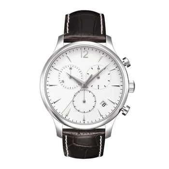 мужские кварцевые часы с хронографом Tradition Коричневый Кожа Белый Циферблат