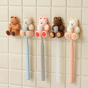  Милый мультяшный кролик Медведь Держатель для зубных щеток Настенная присоска Силиконовый крючок Всякая всякая стойка для хранения аксессуаров для ванной комнаты