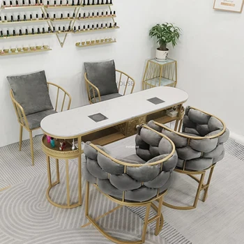 Простой стол для ногтей из кованого железа Двойной мрамор Мебель для салона красоты Профессиональный маникюрный стол Креативные роскошные столы для ногтей