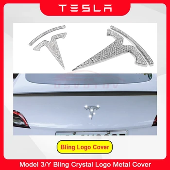 Tesla Model 3 Y Bling Передний задний багажник Крышка с логотипом автомобиля Кристалл Алмаз Эмблема рулевого колеса Наклейка 2023 2022 2021 Аксессуары