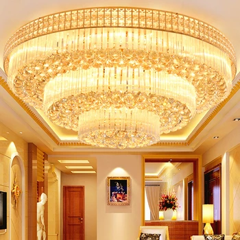 Роскошный золотой свет для гостиной Круглый светодиодный хрустальный свет Спальня Холл отеля Вилла Лестница Свет Потолочный свет Освещение