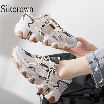 Бежевые кроссовки с платформой WomanTennis Shoes Comfort Gym Спортивная обувь Женская стабильность Спортивные кроссовки для фитнеса Плетеная сетка