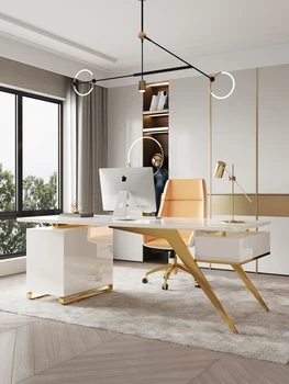 Светлый, роскошный простой письменный стол, высококачественный письменный стол, золотой дизайн, компьютерный стол, пианино, краска, современный