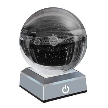 3D Модель Солнечной системы Хрустальный шар 80 мм 3,15 дюйма Гравированная голограмма, основание с лампой, астрономическая игрушка